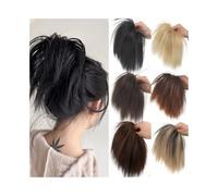 Fake Bun Messy Straight Hair Bun Synthetic Chignon Donut Updo Hairpieces Elastic Band Short Ponytail Extension Women(Dark Brown Mix Light Auburn)