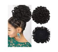 Fake Bun Synthetic DreadLock Afro Puff Hair Bun Chignon Faux Locs Clip In Drawstring Pony Tail Pieces Women(Black)