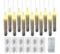 Fake Candles - 12 Pieces Electric Flickering Candles | Flameless Electric LED Flickering Candles | Magic Remote Control Floating Candles | Battery Operated Candlesticks for Party Theme