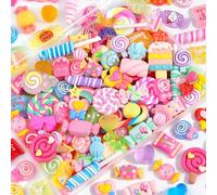 Fake Candy Charms 120PCS Cute Flatback Resin Charms For Slime, Random Kawaii Decoden Charm for Embellishments Slime Charm for Craft Phone Junk Case Charms Bulk Rainbow Lollipop, Scrapbooking DIY Decor