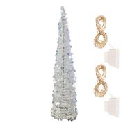 Fake Christmas Tree,Sparkly Tree with Round Sequins LED Colorful Lights | 5Ft Realistic Artificial Plants for Halloween Porch Bedroom Indoor Outdoor Tabletop Desktop Decorating