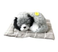 Fake Dog, 6.7x5.1 Inch Plush Sleeping Dog on Pad with Woof Sounds, Cute Mini Breathing for Kids Friends and Family on Birthday Children's Day and Festival Sleeping Breathing Plush Fake Puppy