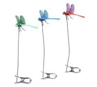 Fake Dragonfly Rod Clips, Dragonfly Clips Exquisite Blue Red Green Vivid Organic Concept PVC Wing for Garden (3Pcs)