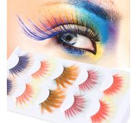 Fake Eyelashes, 5 Pairs Colorful Eyelashes - 6D Gradient Long Curled Soft Colored False Eye Lashes - Red, Blue, Purple, Brown Lashes - Cosplay for Halloween