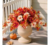 Fake Fall Flowers Artificial for Outdoors Decoration, 2PCS Faux Fall Flowers for Outdoor Planters, Autumn Hibiscus UV Resistant No Fade for Home Porch Patio Garden Balcony Yard Indoor Decor