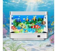 Fake Fish Tank with Moving Fish-Mini LED Virtual Aquarium Lamp:USB-Powered,Silent Energy-Saving Soft Night Light,Artificial Tropical Decor for Bedroom/Office,Toy for Kids & Cats,Multi-Scene Ornament