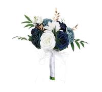 Fake Flower Wedding Bouquets For Bride Bridesmaid Large Big Bridal Bouquet White Champagne Ivory Silk Roses Flowers For Wedding French Vintage Boho Church Decoration Bouquet (Blue, 29x22cm)