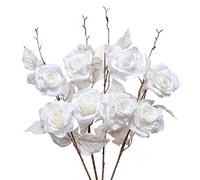 Fake Flowers 4pcs White Silk Artificial Roses with Stems Arrangements Real Looking Bulk Fall Floral for DIY Wedding Bouquets Centerpieces Arrangements Reception Party Home Decorations