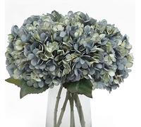 Fake Flowers 6pcs Artificial Silk Hydrangea Flower Bouquets Faux Hydrangea Stems for Home Wedding Party Table Core Autumn Garden Halloween Decoration (Deep Lake Blue, Pack of 6)