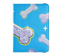 Fake Glitter Cartoon Bone Blue Leather decorative Passport and Vaccine Card Wallet Combo Vaccine Card Holder Cover Combo Travel Passport Wallet With Vaccination Card Slot Lightweight, Fake Glitter