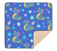 Fake Glitter Cartoon Dragon Blue Large Sturdy Baby Play Mat for Floor Portable Tummy Time Mat for Baby Toddler Infant, 50'' x 50''