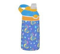 Fake Glitter Cartoon Dragon Blue Sports Water Bottle with Silicone Straw Leak Proof Water Cup for Sports, Travel and School Botella de agua para ni?as