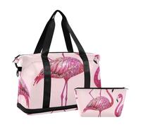 Fake Glitter Cartoon Flamingo Pink Night Travel Sports Bag Gym Sports Carrying With Cosmetic Bag For Sports Waterproof, Fake Glitter Cartoon Flaminggo Pink, 1 Size, Fake Glitter Cartoon Flamingo Pink,