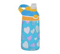 Fake Glitter Cartoon Heart Blue Water Bottle Kids with Straw Lid Leak Proof Drinking Cup for School and Outdoor Sports botellas para agua termica