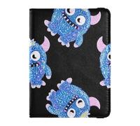Fake Glitter Cartoon Monster Black Leather decorative cute passport holder Vaccine Case Protector Cover Passport Wallet Ultra Slim, Fake Glitter cartoon monster black, One Size