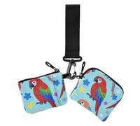 Fake Glitter Cartoon Parrot Bird Blue Women's Coin Purses Card Cases Minimalist Card Wallet Money Organizer with Wristlet Strap for Lady 2 Pcs, Fake Glitter cartoon parrot bird blue, One Size, Print
