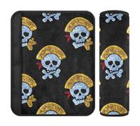 Fake Glitter Cartoon Pirate Skull Black 2 Pack car seat Belt Cover pad Release Stress to Your Neck and Shoulders for Most Cars forro para cinturon de seguridad