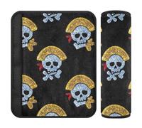 Fake Glitter Cartoon Pirate Skull Black 2 Pack seat Belt Cushion Shoulder Strap, More Comfort Driving, car seat Shoulder Pads for Truck Bag SUV 10x7.7 in forro para cinturon de