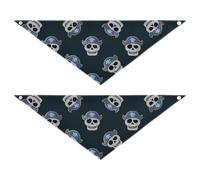 Fake Glitter Cartoon Pirate Skull Navy Blue Seasonal Dog Bandanas Snap Button Triangle Bibs Kerchief Set Cute Pet Holiday Set for Dogs Cats
