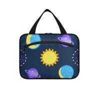 Fake Glitter Cartoon Universe Sun Moon Hanging Travel Toiletry Bags with Hook, Designer Compact Make up Bags for Ladies Toilet estuches para maquillaje L