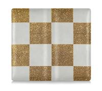 Fake Glitter Checkerboard Squares White Gold Pu Leather Auto Registration Insurance & ID Card Holder Auto Truck Comparment Accessories Case for Cards, Essential Document, Driver License, Fake Glitter