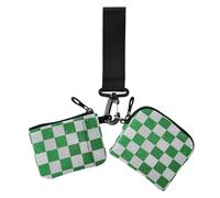 Fake Glitter Checkerboard Squares White Green Women's Change Wallet Card Cases Mini Fashion Wristlet Wallet Key Holder with Zipper Pocket for Daily Use 2 Pcs, Fake Glitter checkerboard squares white