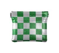 Fake Glitter Checkerboard Squares White Green Women's Leather Coin Purse Convenient Change Purse with Clasp for Women Ladies, Fake Glitter checkerboard squares white green, One Size, Print Art