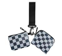 Fake Glitter Checkerboard Squares White Navy Blue Dual Wristlet Wallets for Women Mini Fashion Zipper Cash Coin Purse with Keychain for Lady 2 Packs, Fake Glitter checkerboard squares white navy blue