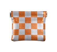 Fake Glitter Checkerboard Squares White Orange Women Men Leather Coin Purses Cute Cosmetic Bags for Purse for Women Travel, Fake Glitter checkerboard squares white orange, 1 size, Print Art, Fake