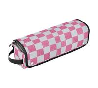 Fake Glitter Checkerboard Squares White Pink 2 in 1 Hair Tools Organizer and Heat Resistant Mat Hair Tools Organizer Storage Bag for Straigheners, Curling Iron, Hair Dryer, Trave Case for