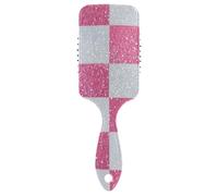 Fake Glitter Checkerboard Squares White Pink smooth hair brush blow Designed head massager for wet hair with Ergonomic handle cepillo para pelo rizado