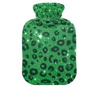 Fake Glitter Leopard Print Green hot-Water Bottle with Soft Cover, 2L Water Bottle Bag for Hand Feet Warmer, Hand Feet Warmer, bolsas de agua Caliente para Dolores