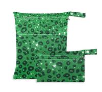 Fake Glitter Leopard Print Green Waterproof Bag for Baby 2 Pack Travel Essentials for Flying with Handles for Yoga