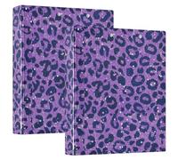 Fake Glitter Leopard Print Lavender One and A Half Inch Binder 3 Ringing with Interior Pockets 1/2 Pack Aesthetic Binder Hardcover