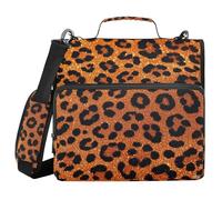 Fake Glitter Leopard Print Orange 1.5 Inch 3 Rings Binder with Zipper with Shoulder Strap & Handle Easy to Carry School Supplies Organizer for School/Office