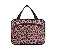 Fake Glitter Leopard Print Peach hanging cosmetic travel bag with hook, designer chic for travel must bolso de mano para hombre L, Fake Glitter Leopard print peach, Modern