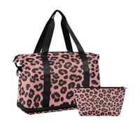 Fake Glitter Leopard Print Pink Shoulder Weekender Overnight Bag with Wet Pocket Adjustable Strap Sports Gym Bag for Trekking Large Capacity for Men Women