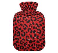 Fake glitter leopard print red hot water bottle with soft cover, warm compress 2 l for (script), (script), compresas calientes para el vientre