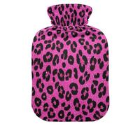 Fake Glitter Leopard Print Rose Red Travel hot Water Bottle with Soft Cover, 1L Warmer Bag for Neck and Shoulder Pain Relief, Neck and Shoulder Pain Relief