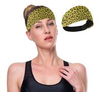 Fake Glitter Leopard Print Yellow Cooling Sweat Headbands for Women Elastic Hair for Make Up Football Basketball Yoga