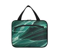 Fake Glitter Marble Grain Navy Green Hanging Makeup Bag for Travel with Hook, Designer Chic case for toiletries for Trip Essentials Trip estuche de maquillaje para Mujer L