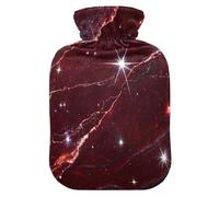 Fake Glitter Marble Grain Red Cute hot Water Bottle with Soft Cover, 1L hotwater Bag for Sore Muscle, Sore Muscle