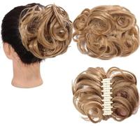Fake Hair Bun,hair worn in a bun or coil 1pcs Messy Bun Hair Piece Tousled Updo Hairpiece,Curly Scrunchies Clip In Claw Hair Bun Synthetic Chignon Claw Clip with Hair Attached for Women bun(06)