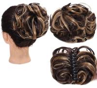 Fake Hair Bun,hair worn in a bun or coil 1pcs Messy Bun Hair Piece Tousled Updo Hairpiece,Curly Scrunchies Clip In Claw Hair Bun Synthetic Chignon Claw Clip with Hair Attached for Women bun(02)