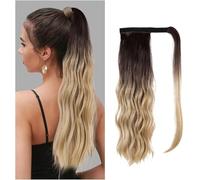 Fake Hair Bun,Hairpiece Hair,1pcs Ponytail 16 Inches Long Wave Ponytail Extension Wave Magic Paste Ponytail Hair Wig Blonde Heat Resistant Synthetic Wrap Around Clip in Ponytail Hairpieces Ponytails(N