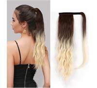 Fake Hair Bun,Hairpiece Hair,1pcs Ponytail 16 Inches Long Wave Ponytail Extension Wave Magic Paste Ponytail Hair Wig Blonde Heat Resistant Synthetic Wrap Around Clip in Ponytail Hairpieces Ponytails(N