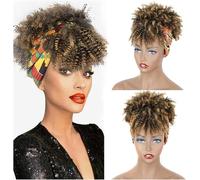 Fake Hair Bun,Hairpiece Hair,Ponytail Synthetic Kinky Curly Chignon with Bangs Short Drawstring Ponytail Extension for Women Afro High Puff Synthetic Hair Bun Hairpieces Ponytails 1pcs(004)