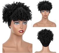 Fake Hair Bun,Hairpiece Hair,Ponytail Synthetic Kinky Curly Chignon with Bangs Short Drawstring Ponytail Extension for Women Afro High Puff Synthetic Hair Bun Hairpieces Ponytails 1pcs(007)