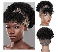 Fake Hair Bun,Hairpiece Hair,Ponytail Synthetic Kinky Curly Chignon with Bangs Short Drawstring Ponytail Extension for Women Afro High Puff Synthetic Hair Bun Hairpieces Ponytails 1pcs(002)