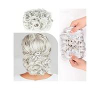 fake hair bun Short Messy Curly Dish Hair Bun Extension with Combs Thick Chignon Hairpiece Ponytail Hair Accessories(Q1-Grey)